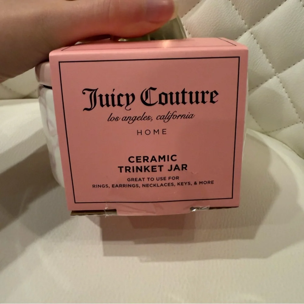 Juicy Couture Pink Bow Ceramic Jewelry Trinket Box Vanity Decor NWT